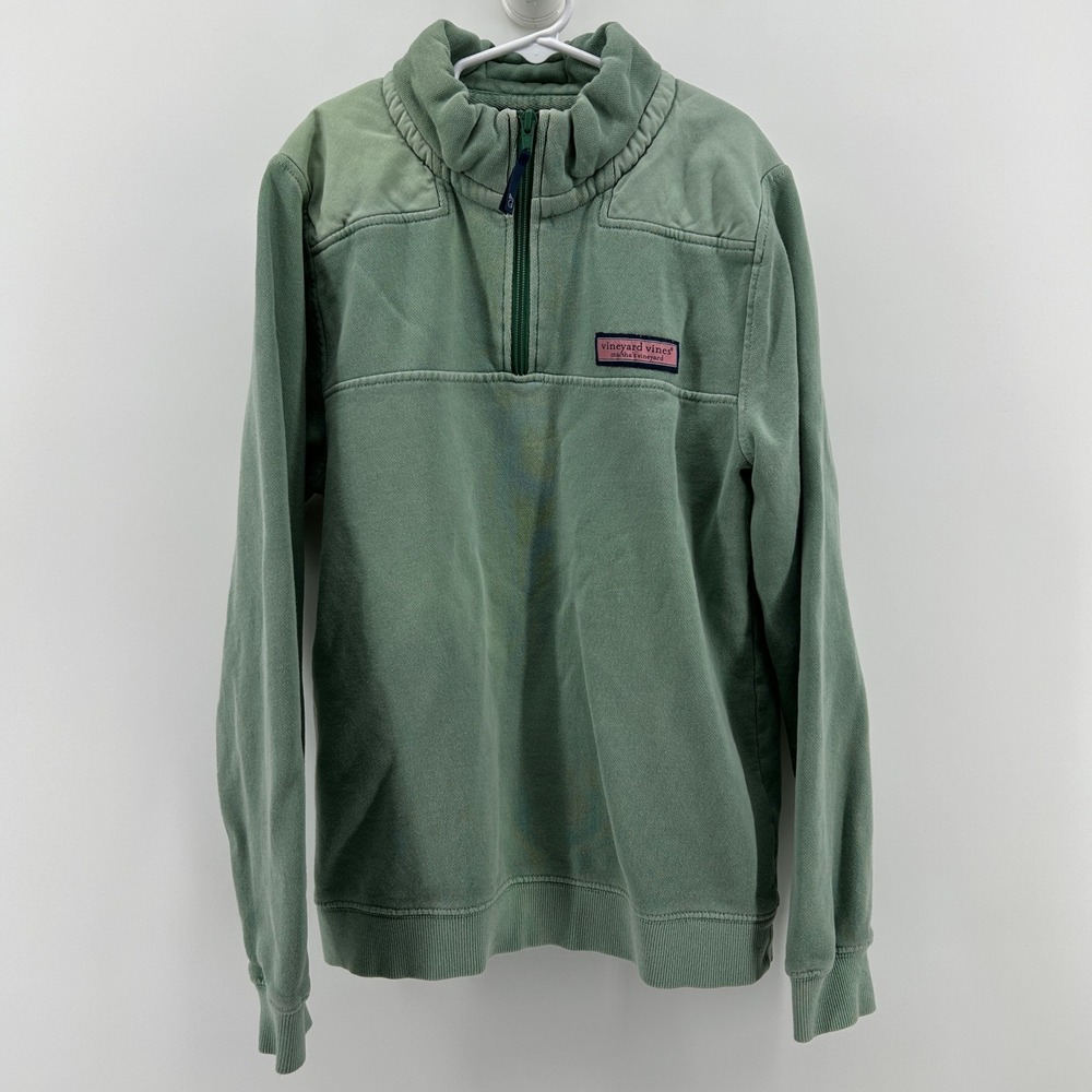 Vineyard Vines Kids Large 16 Shep Shirt 1/4 Zip Pullover Sage Green Preppy Whale